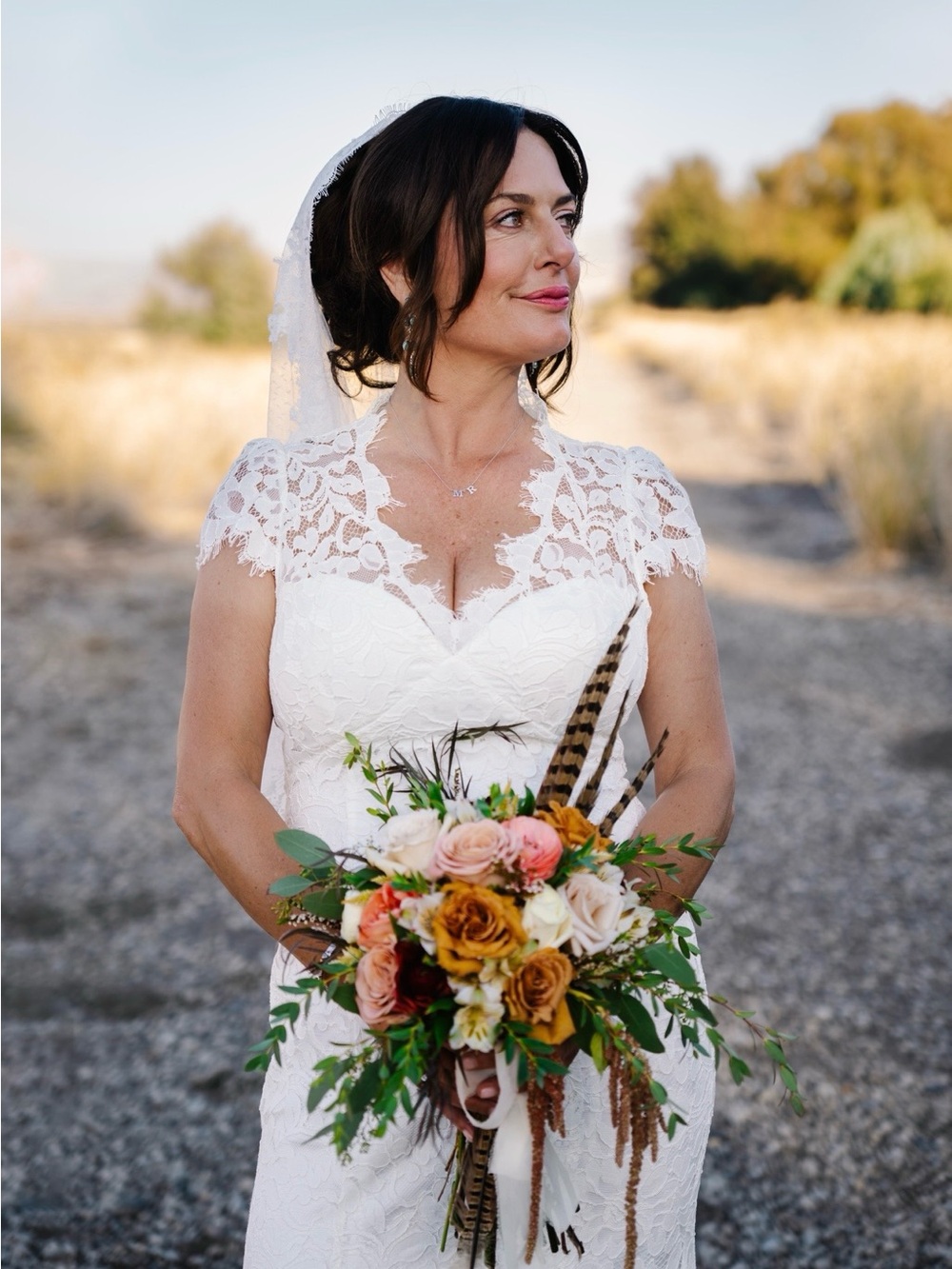 Lace Cap Sleeve Bridal Gown in White